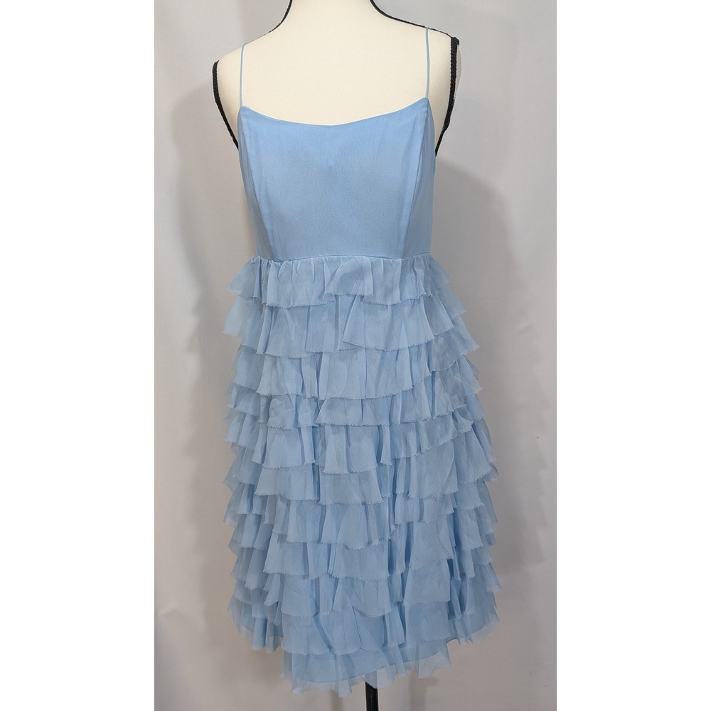 Queue Lilly Light Blue Silk Ruffle Spaghetti Strap Dress Style FS008 Size 10